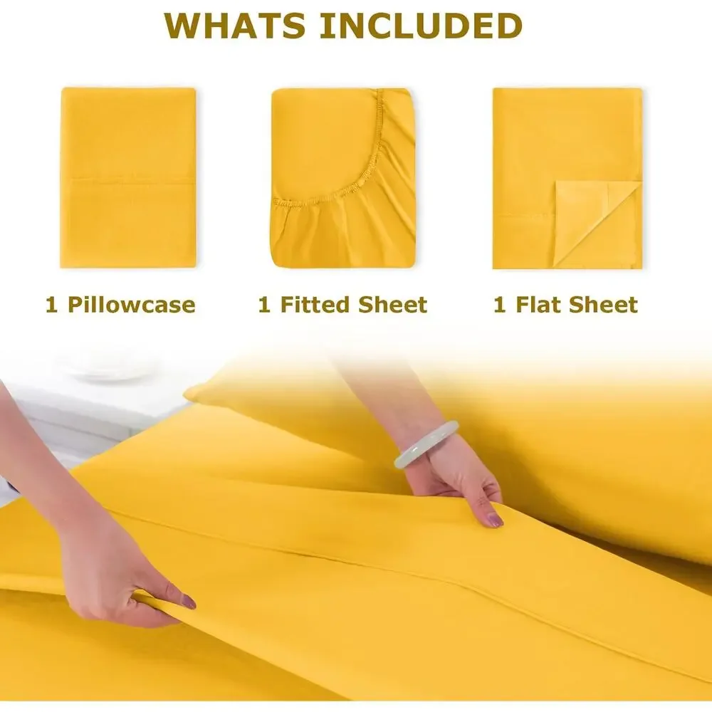Homilay Twin Size Bed Sheet Set - 3 Piece Soft Microfiber Sheets Spectra Yellow